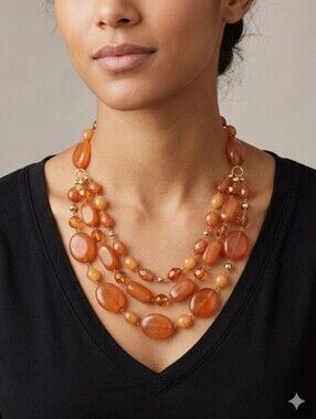Robert Rose Orange Multi Row Beaded Statement Necklace